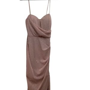 Sparkle Draped Spaghetti-Strap Evening Dress in Mauve